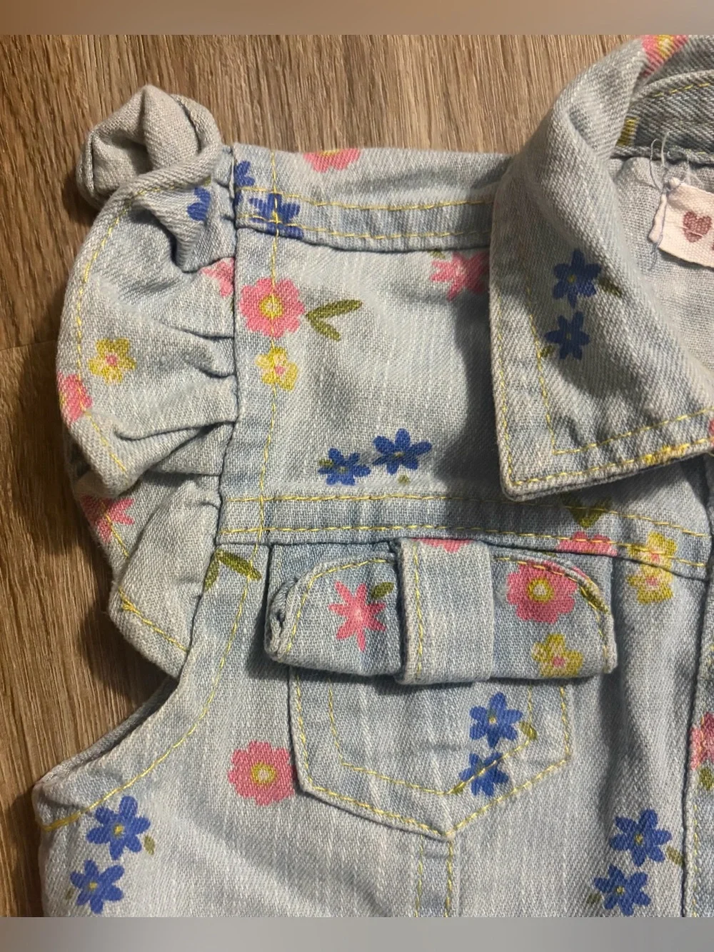 Nannette - Light Blue Floral Denim Shirt Vest - Size 5